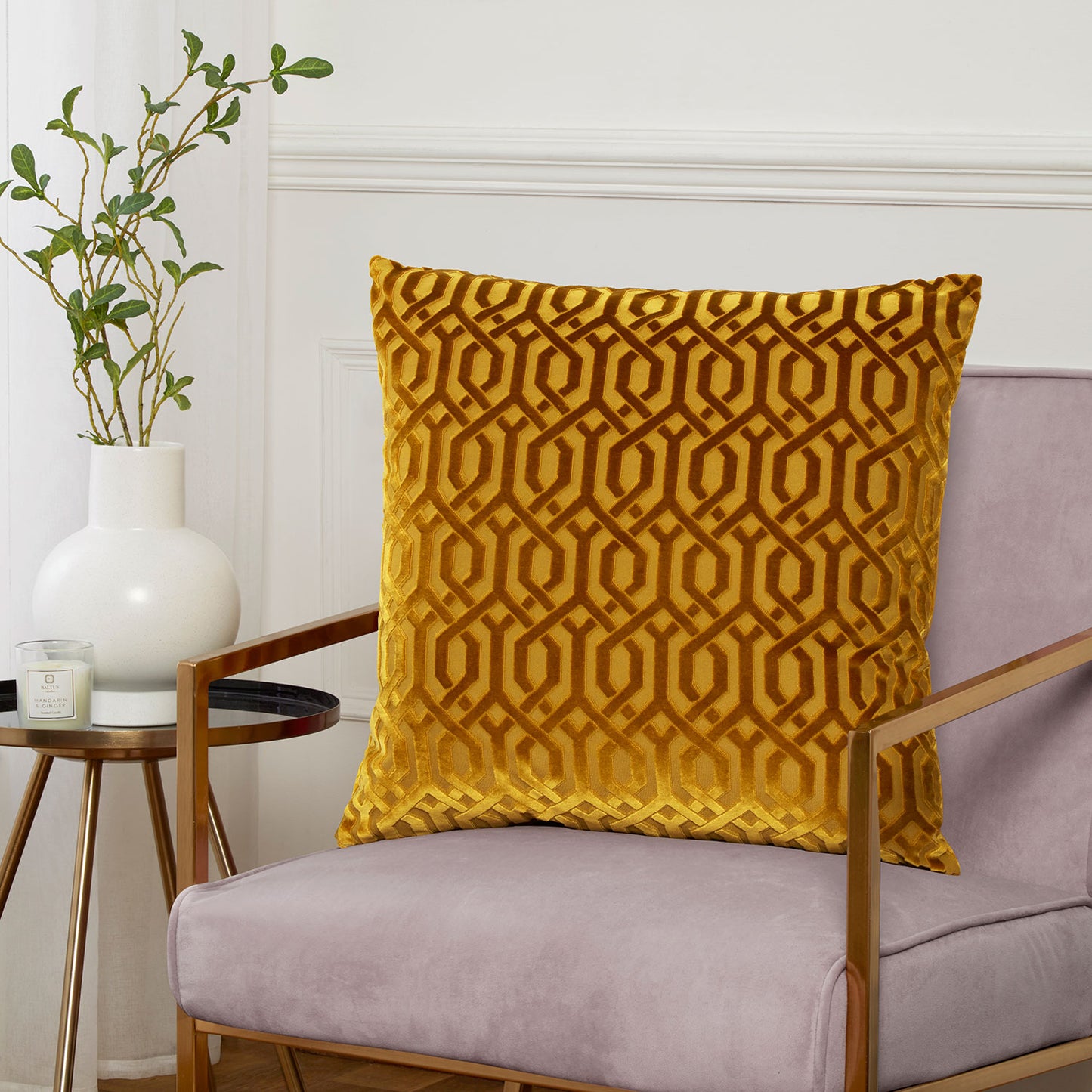 Mayfair Ochre Cut Velvet Large Cushion (55cm x 55cm)