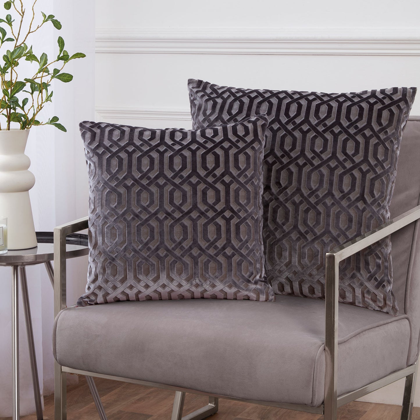 Mayfair Charcoal Grey Cut Velvet Cushion (43cm x 43cm)