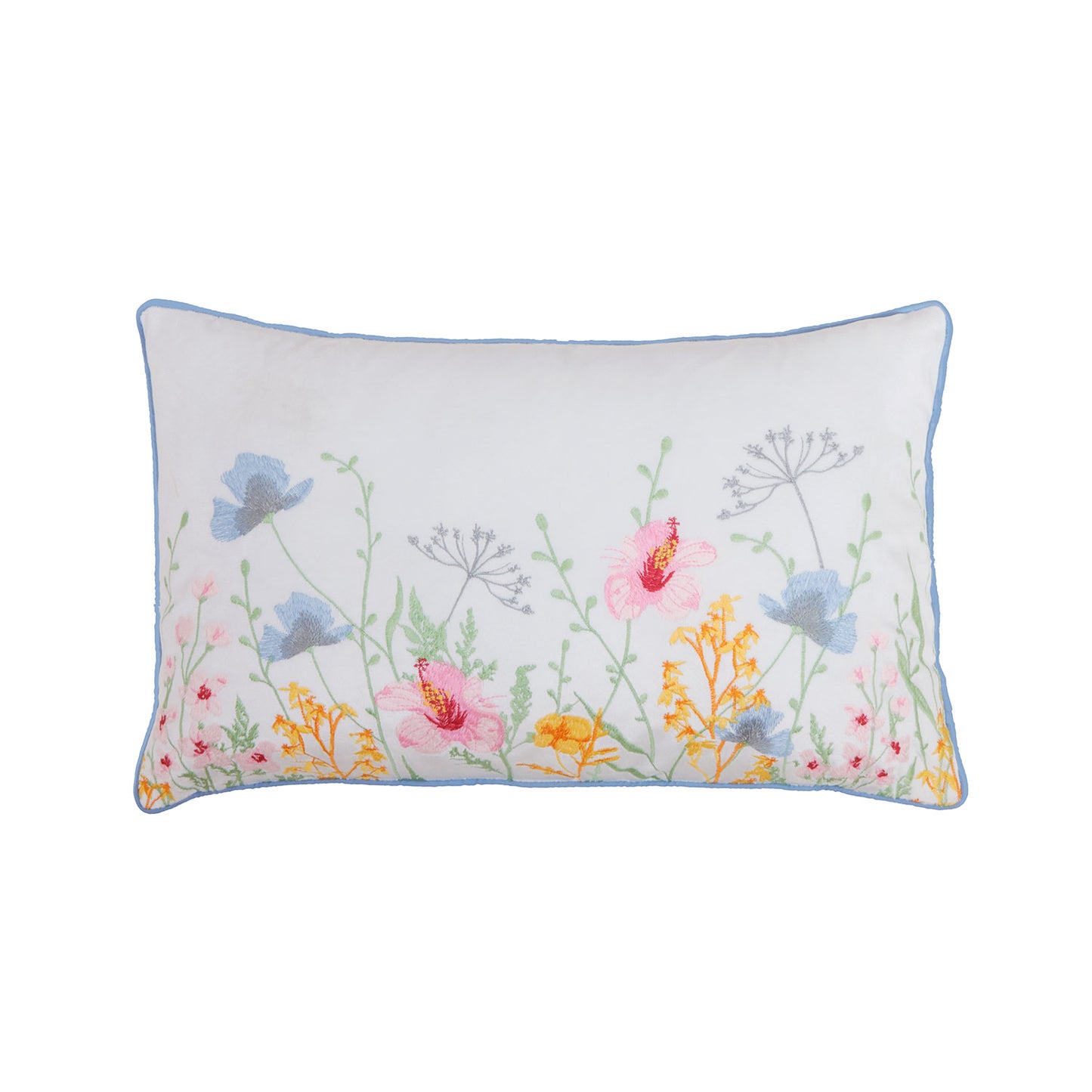 Meadow Floral Embroidered Boudoir Cushion (30cm x 50cm)