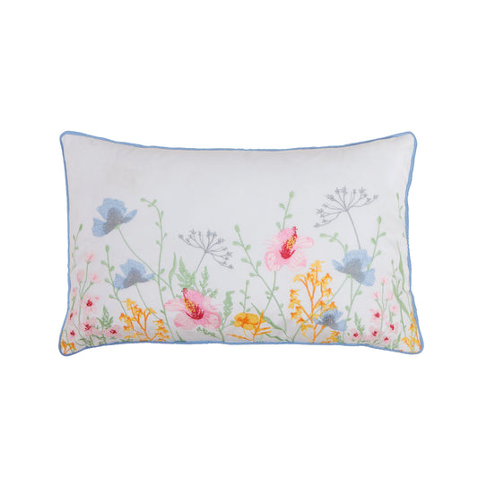 Meadow Floral Embroidered Boudoir Cushion (30cm x 50cm)