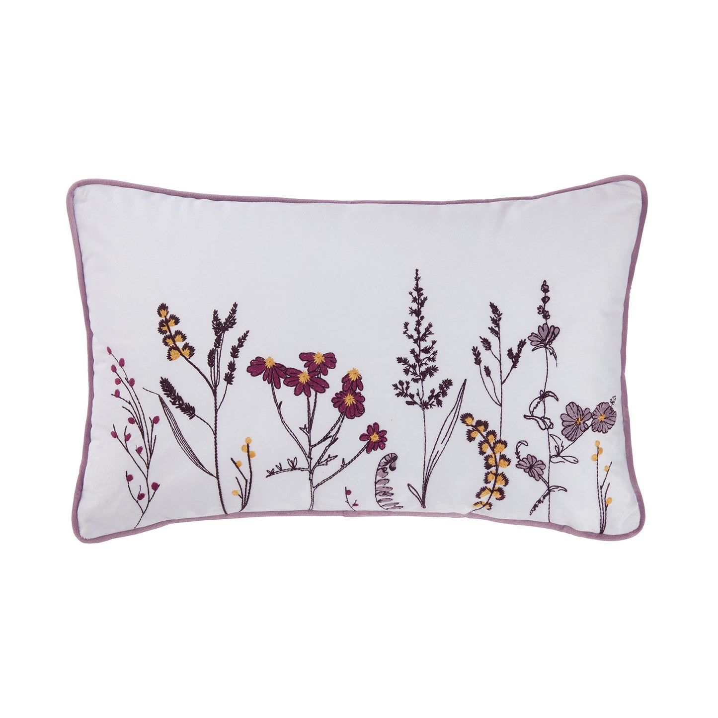 Becky Purple Wildflower Embroidered Cushion (30cm x 50cm)