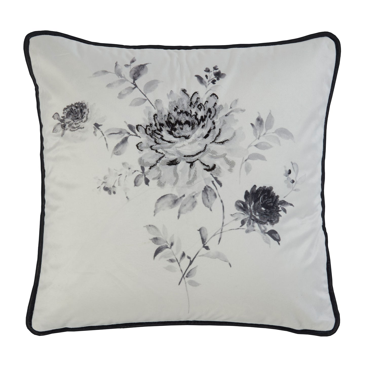 Verity Mono Floral Embroidered Velvet Cushion (43cm x 43cm)