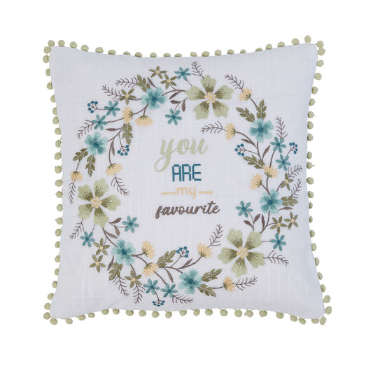 You Are My Favourite Sage Green Embroidered Cushion (43cm x 43cm)