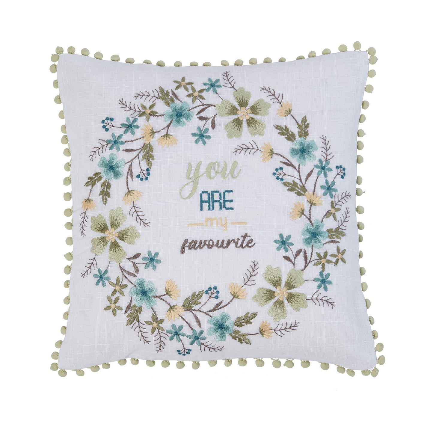 You Are My Favourite Sage Green Embroidered Cushion (43cm x 43cm)