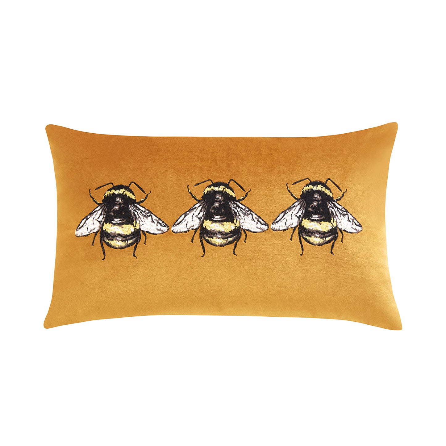 Ochre Yellow Bee Velvet Boudoir Cushion (30cm x 50cm)