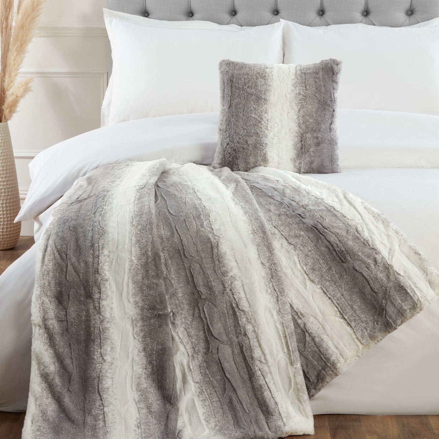 Oslo Grey Faux Fur Cushion (43cm x 43cm)