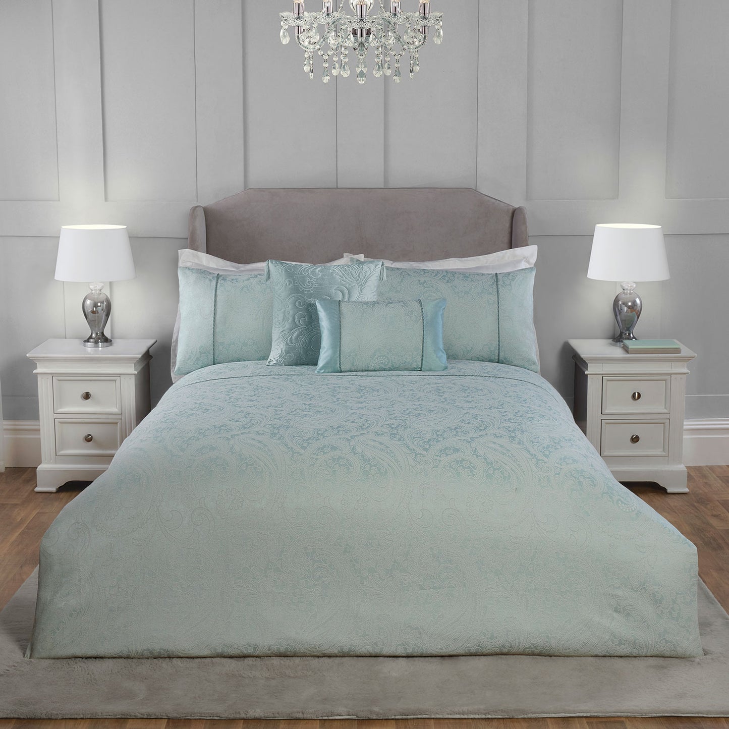 Paisley Duck Egg Luxury Jacquard 5 Piece Bedding Collection