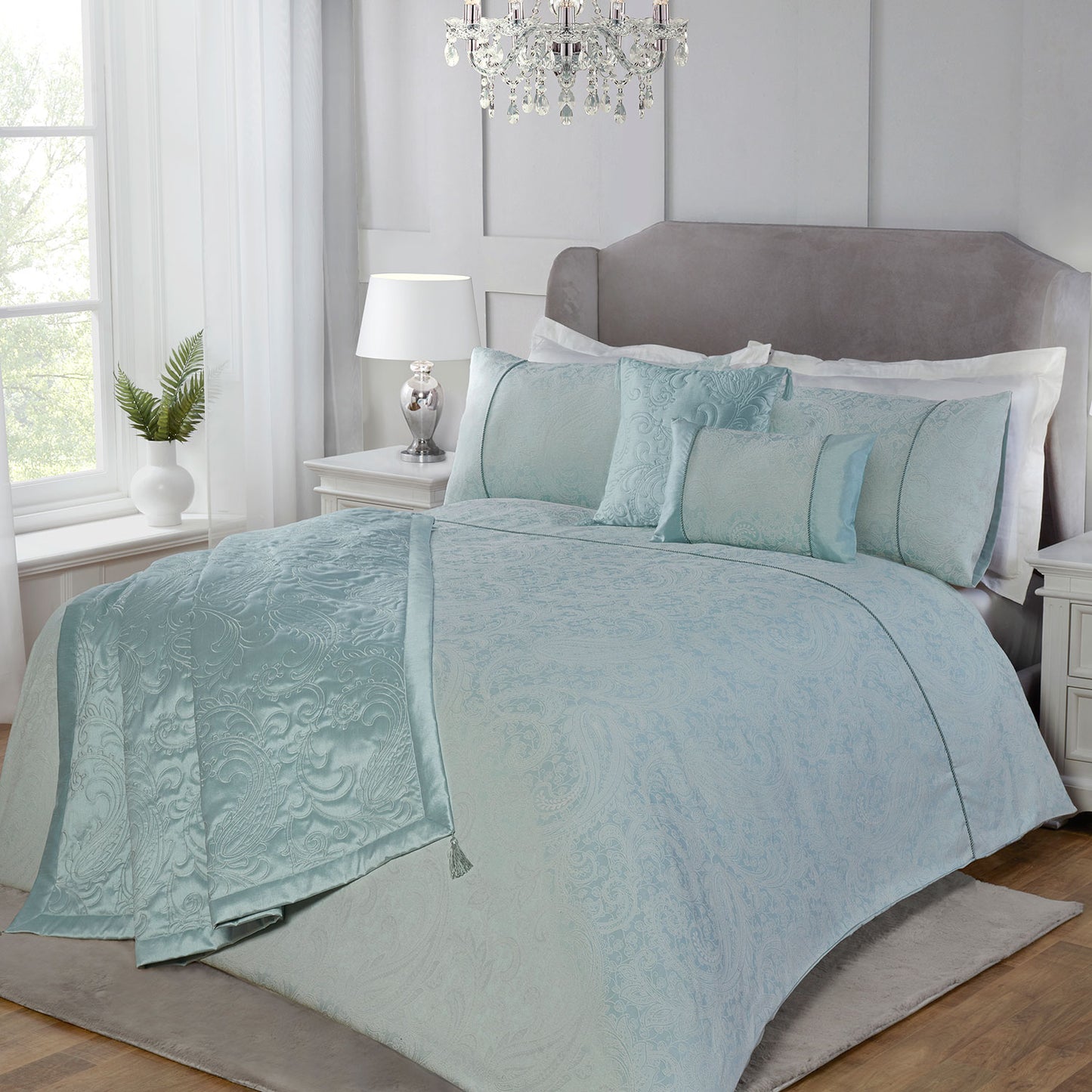 Paisley Duck Egg Luxury Jacquard 5 Piece Bedding Collection