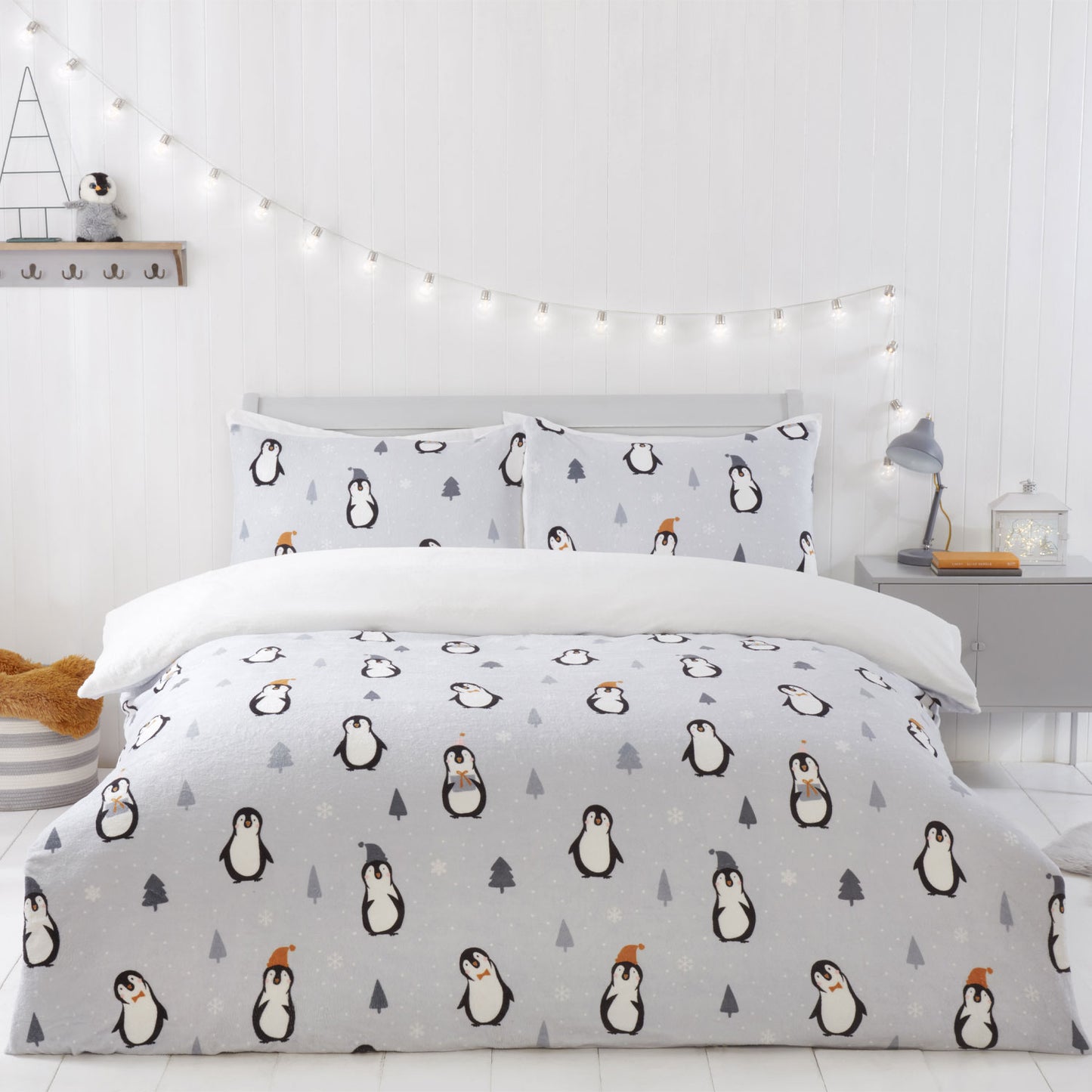 Penguin Grey Reversible Fleece Duvet Set