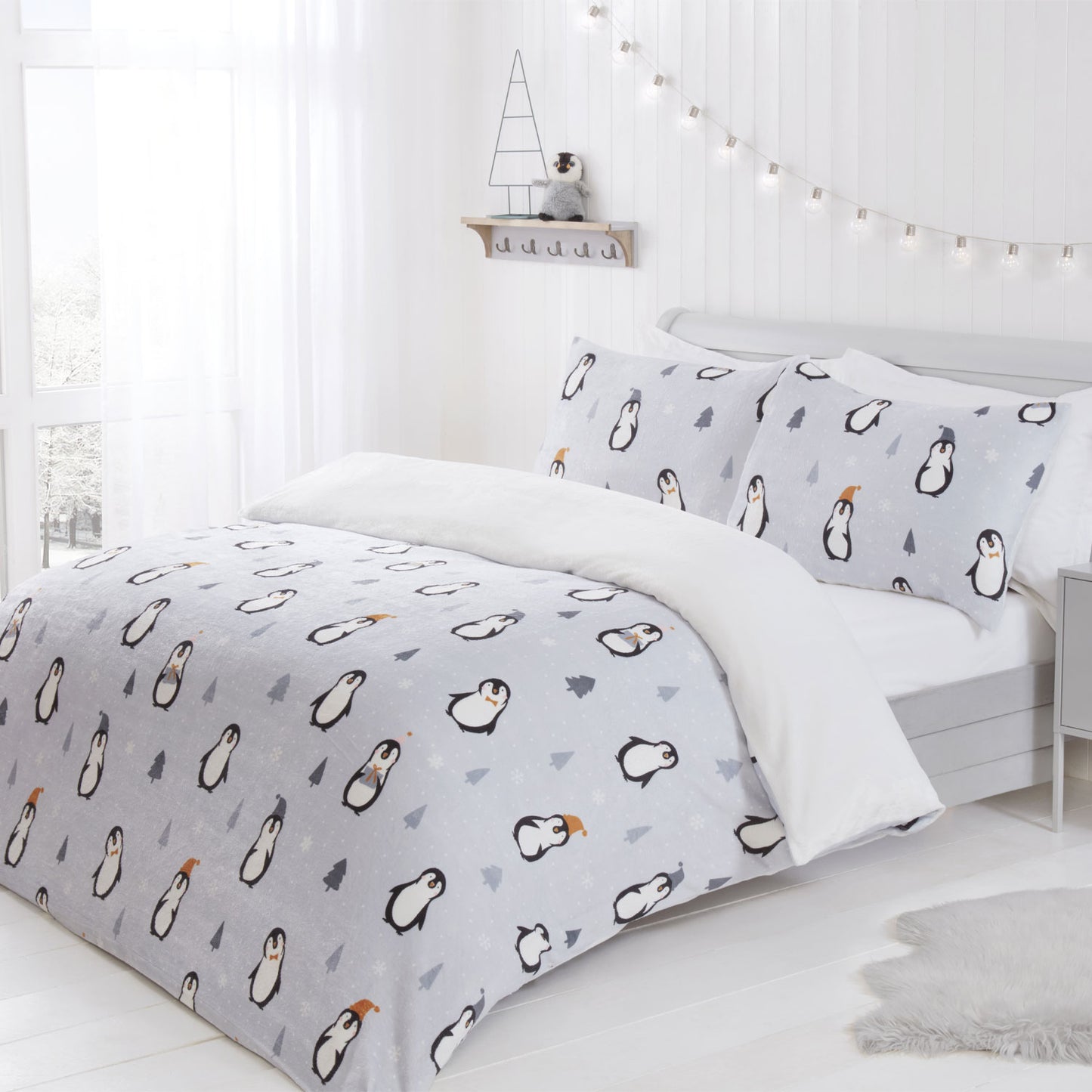 Penguin Grey Reversible Fleece Duvet Set