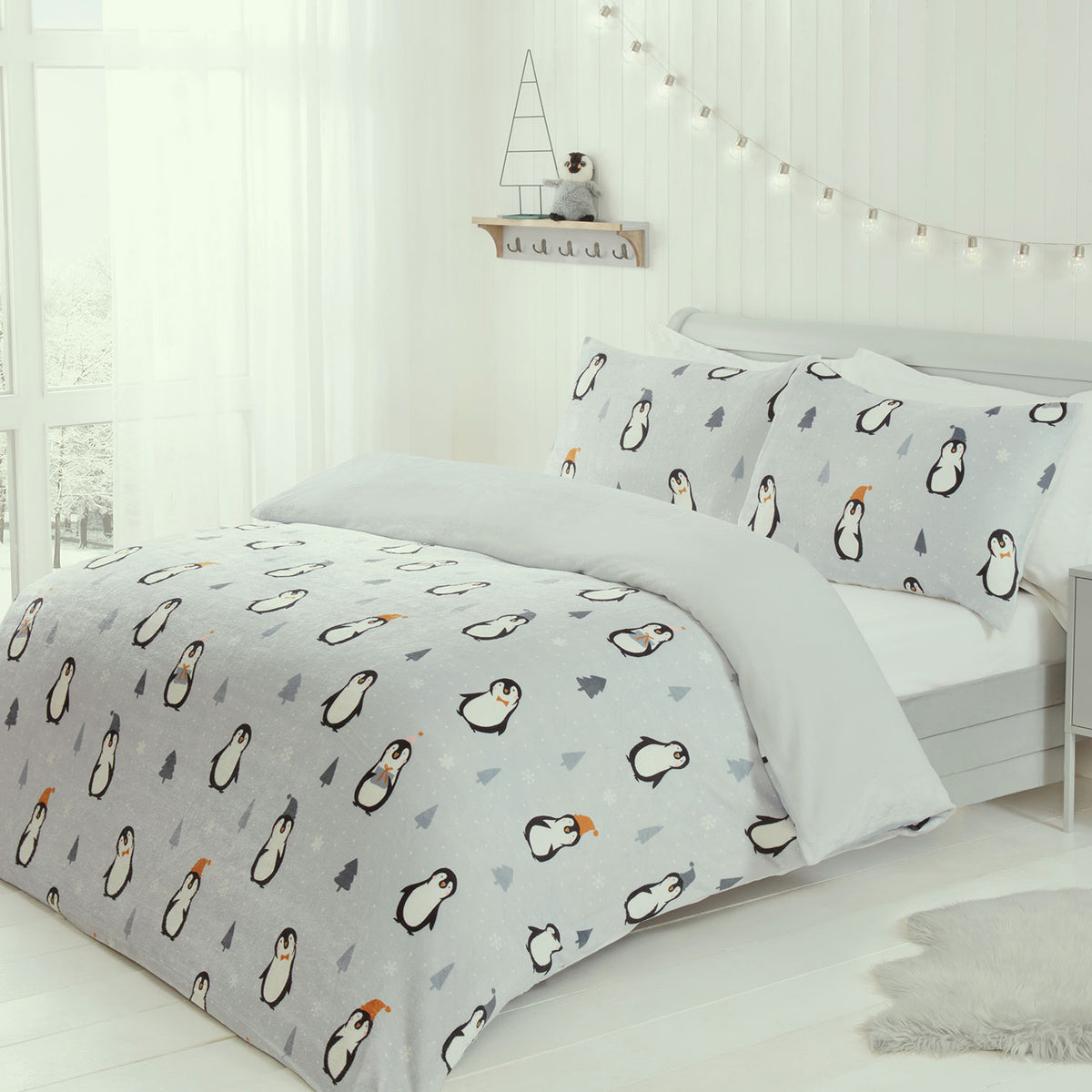 Penguin Grey Fleece Duvet Set