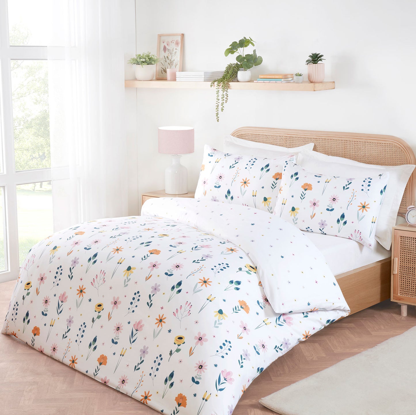 Pippa Multi Reversible Floral Bedding Set With Fitted Sheet