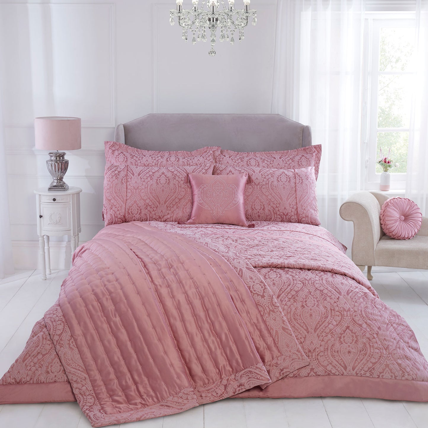 Regency Blush Pink Luxury Cotton Rich Jacquard Duvet Cover