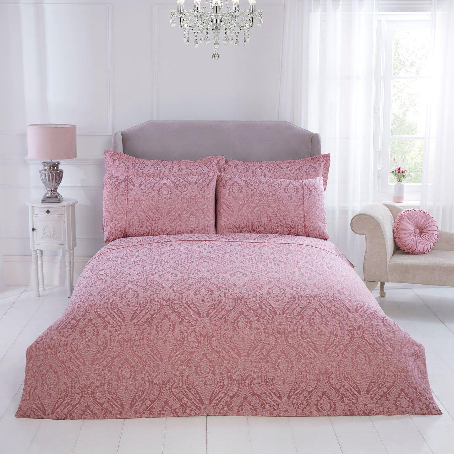 Regency Blush Pink Luxury Cotton Rich Jacquard Duvet Cover