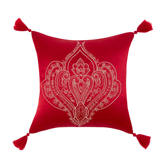 Regency Red Embroidered Matt Satin Cushion (40cm x 40cm)