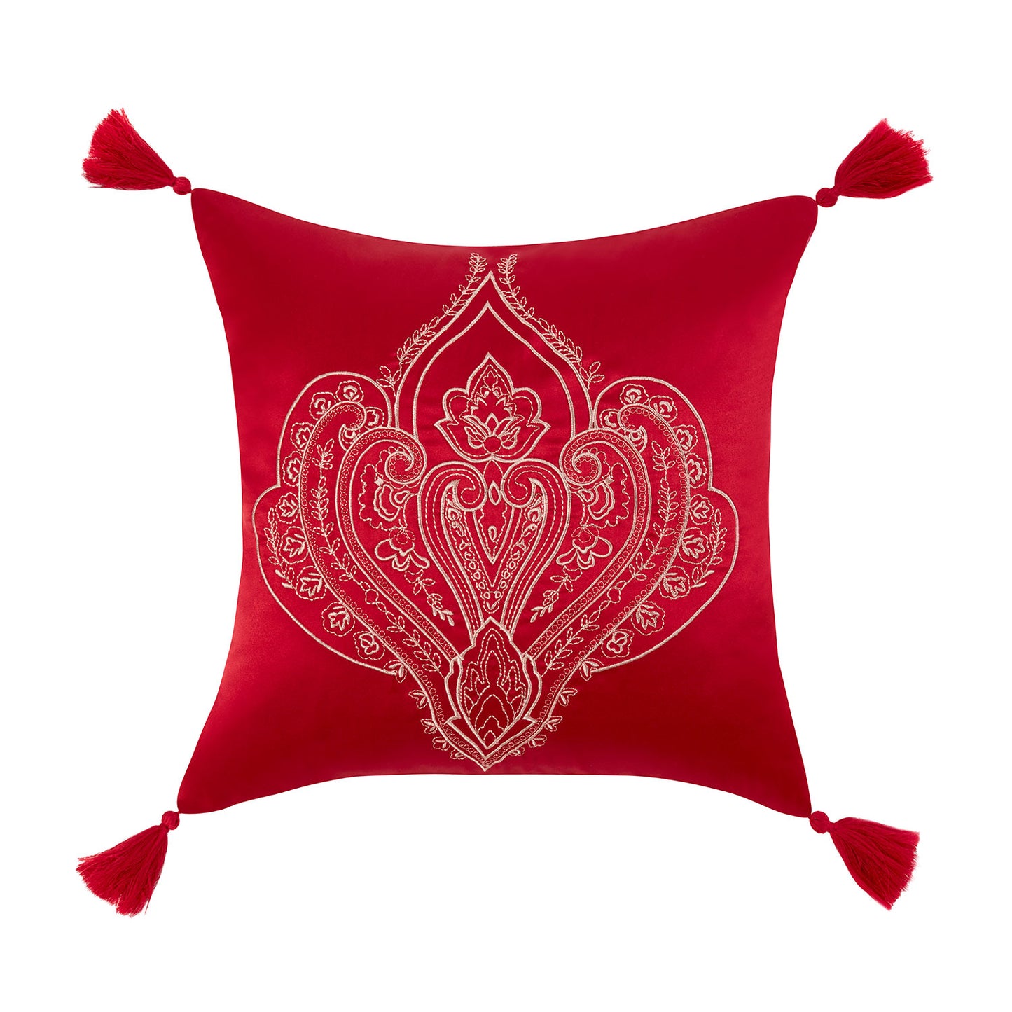 Regency Red Embroidered Matt Satin Cushion (40cm x 40cm)