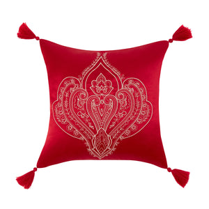 Regency Red Embroidered Matt Satin Cushion (40cm x 40cm)