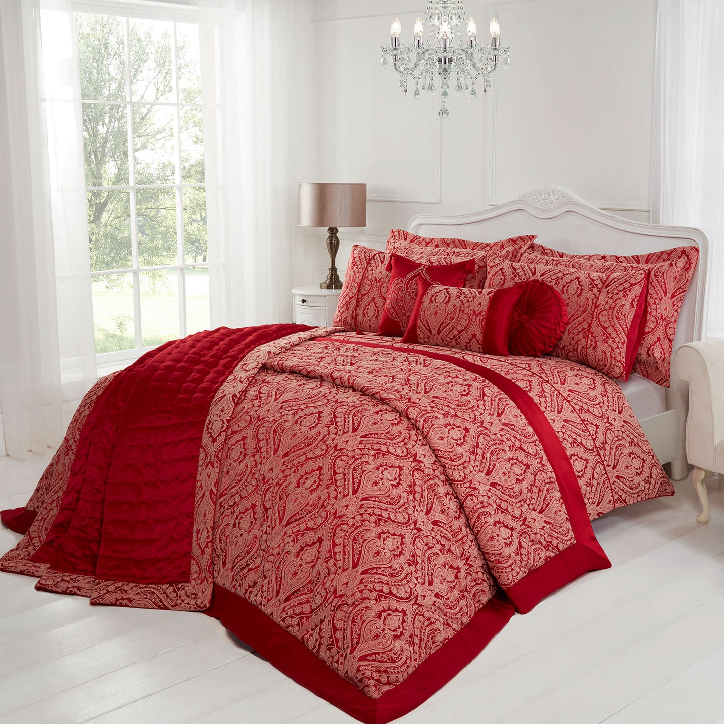 Regency Red Quilted Jacquard Bedspread (260cm x 260cm)