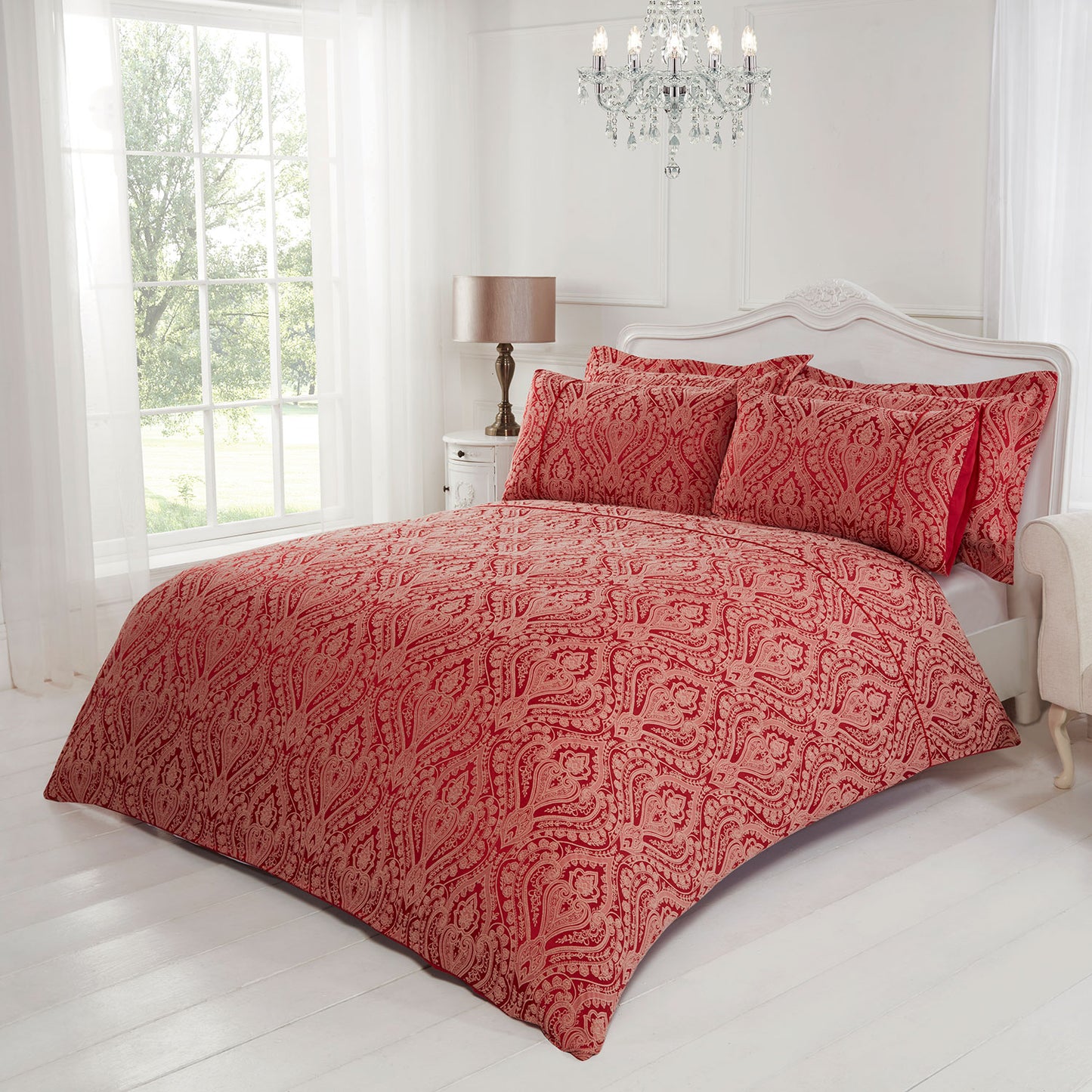 Regency Red Luxury Cotton Rich Jacquard Oxford Pillowcases (Pair)
