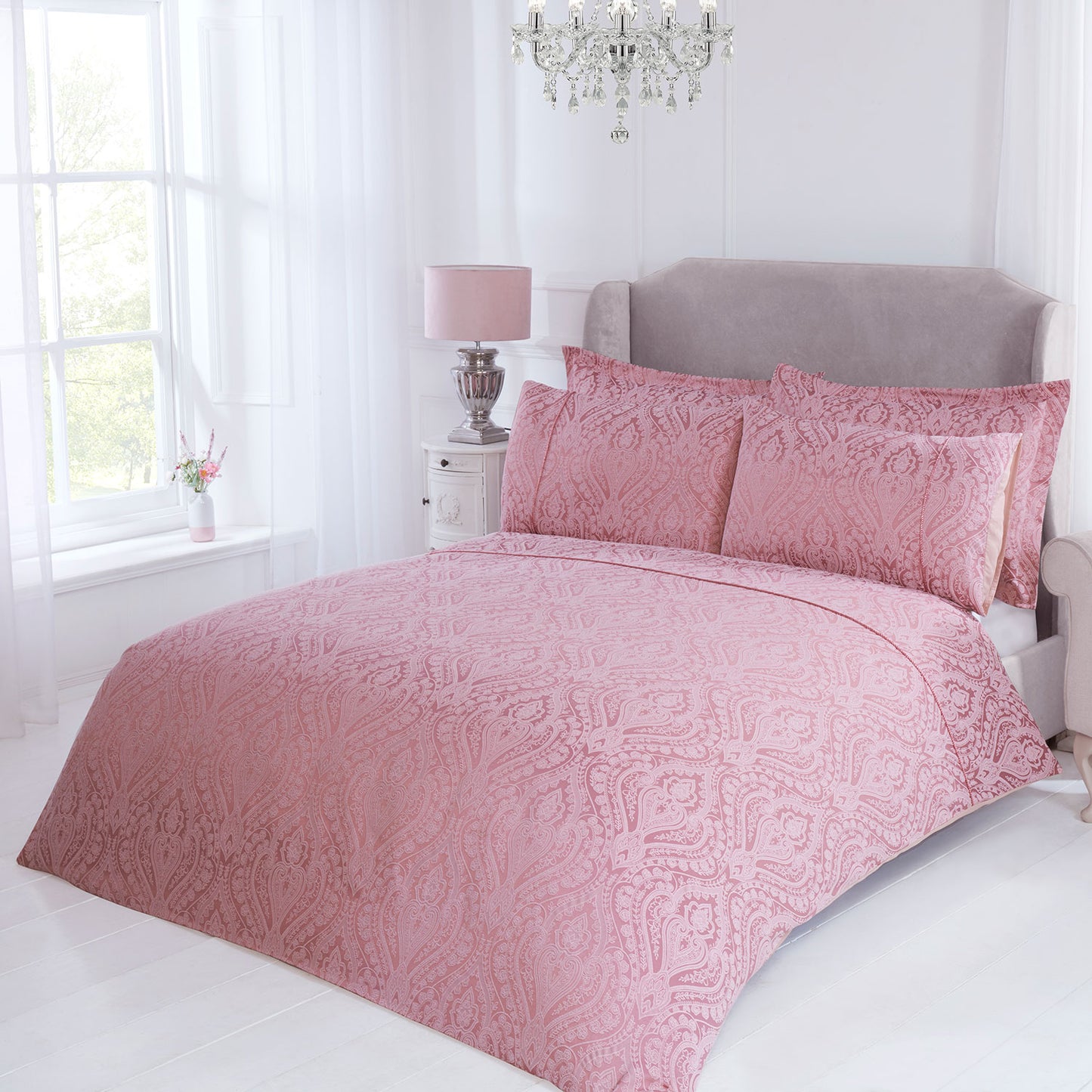 Regency Blush Pink Luxury Cotton Rich Jacquard Duvet Cover