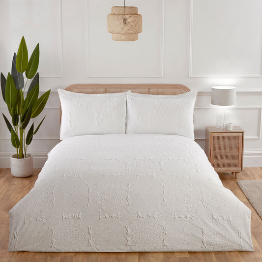 Riva White Super Soft Textured Duvet Set