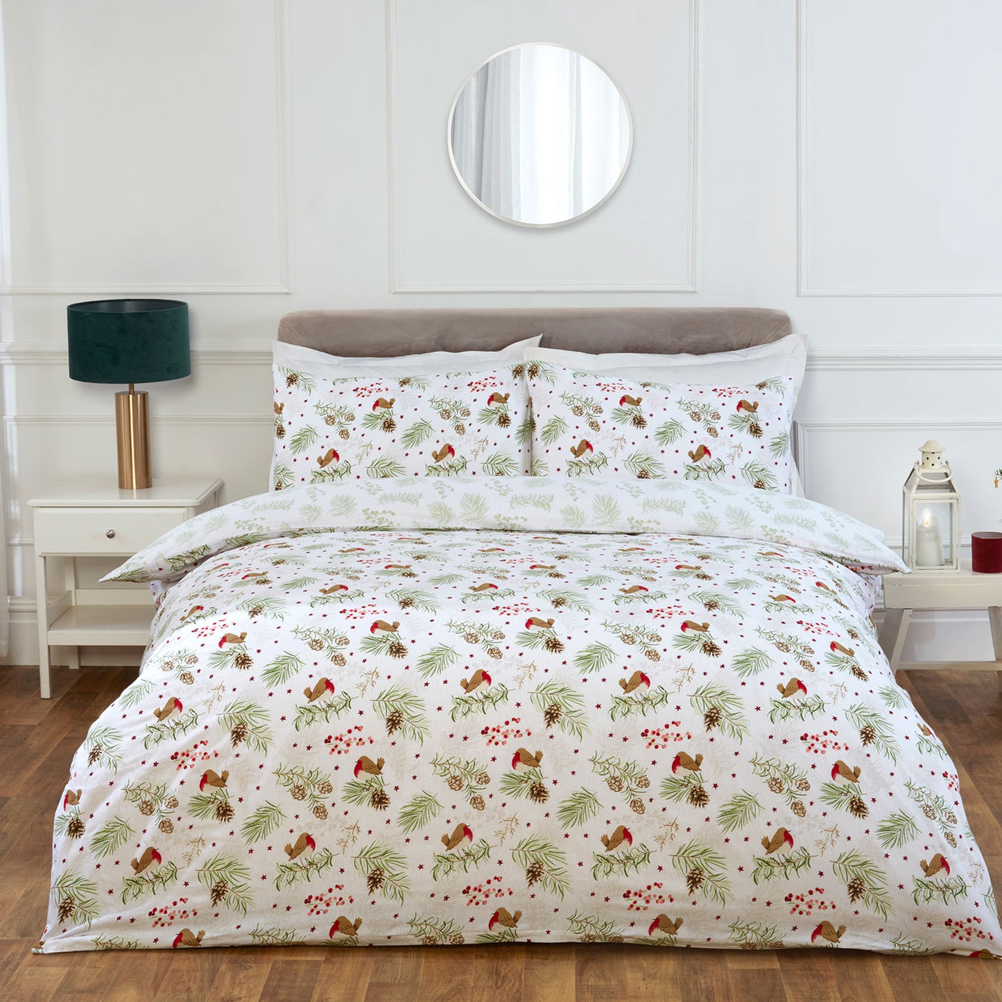 Robin White Christmas Brushed Cotton Duvet Set