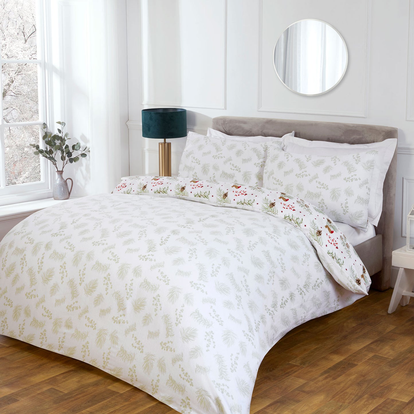 Robin White Christmas Brushed Cotton Duvet Set