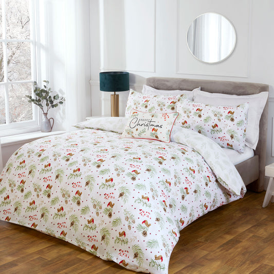 Robin White Christmas Brushed Cotton Duvet Set