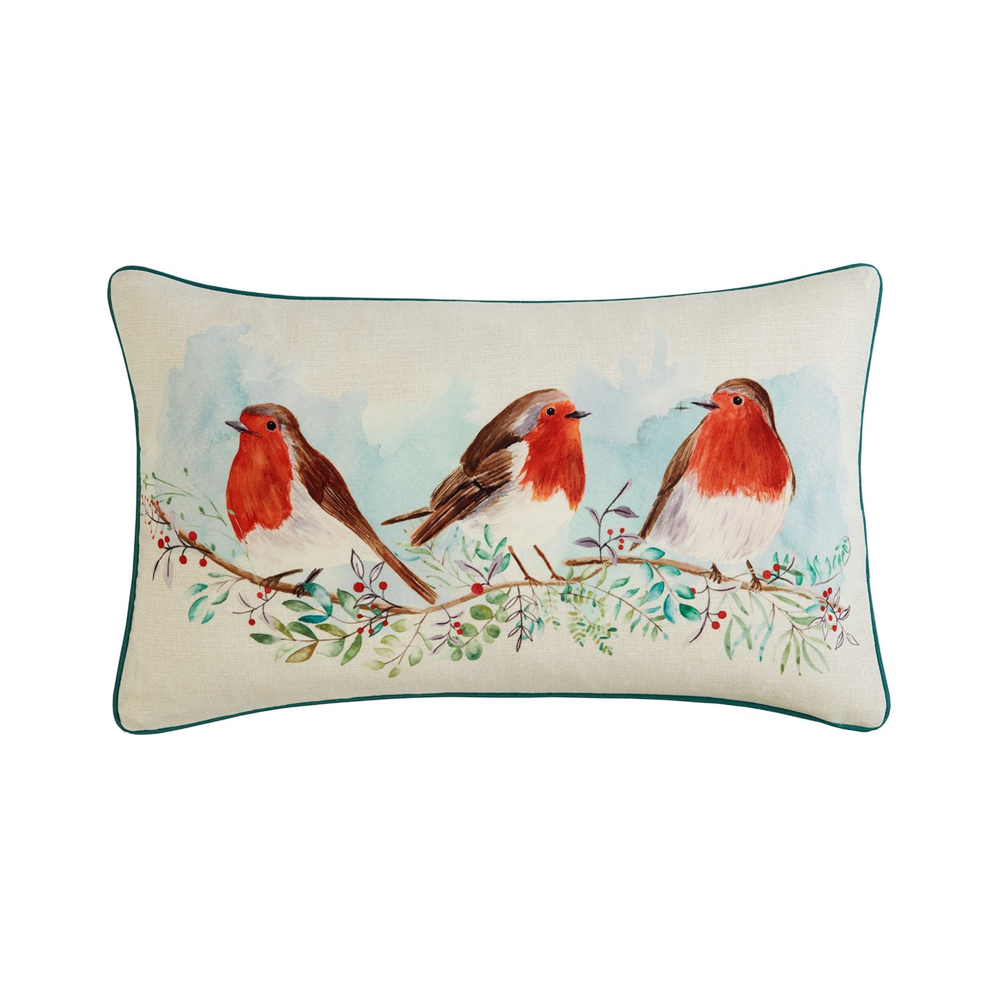 Robin & Berries Printed Canvas Boudoir Cushion (30cm x 50cm)