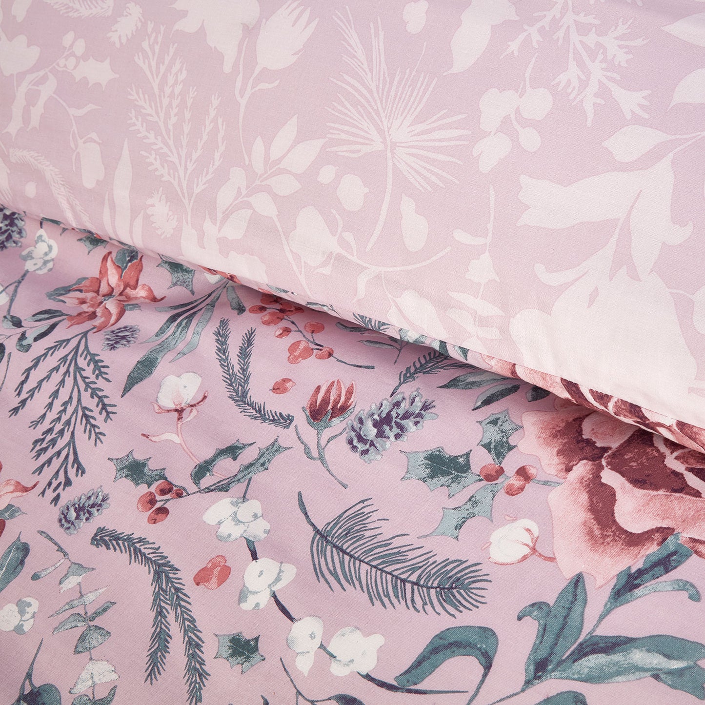 Rosa Blush Pink Winter Floral Reversible Duvet Set