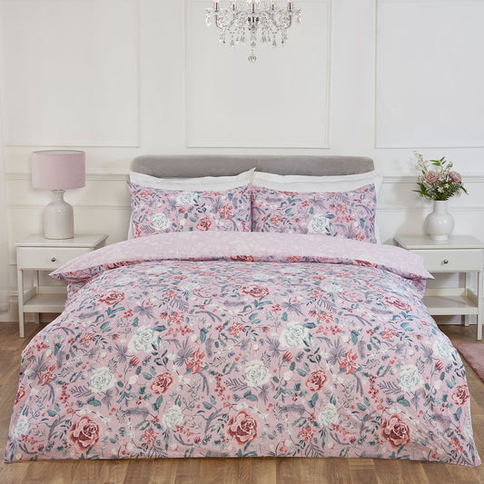Rosa Blush Pink Winter Floral Reversible Duvet Set