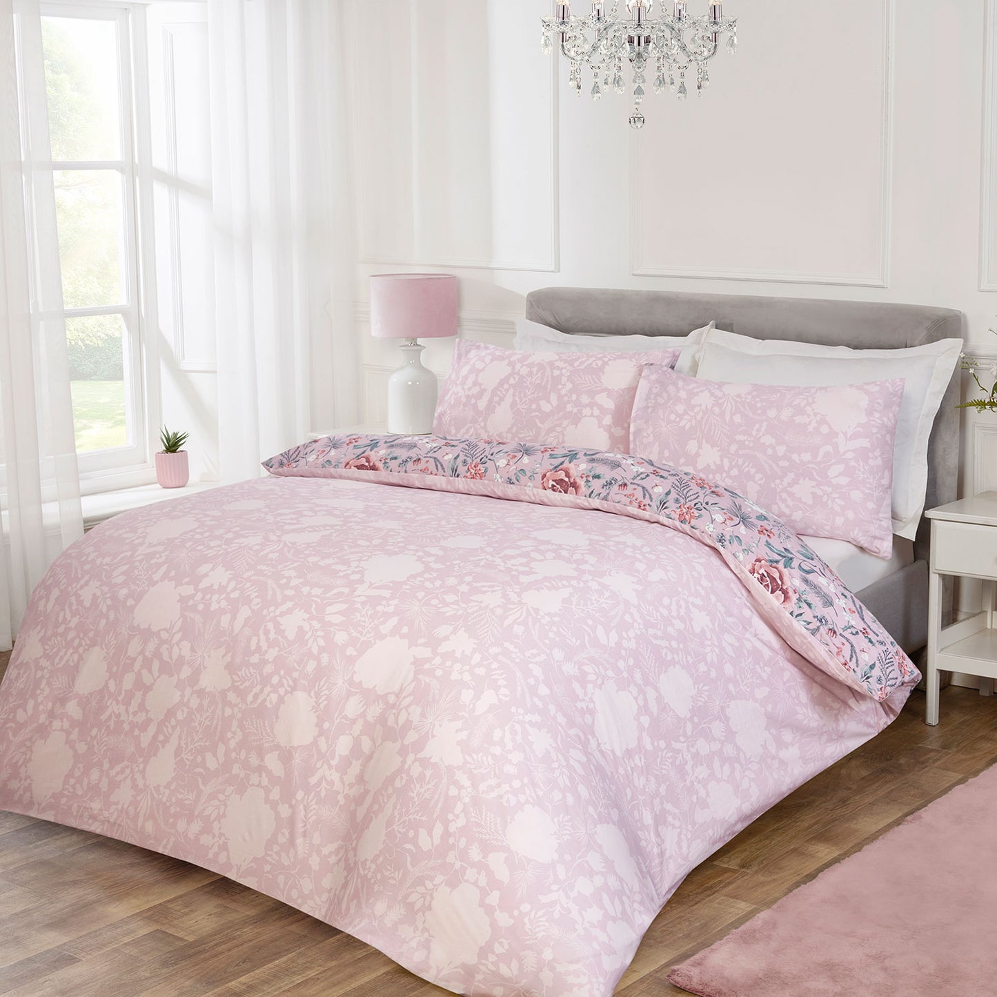 Rosa Blush Pink Winter Floral Reversible Duvet Set