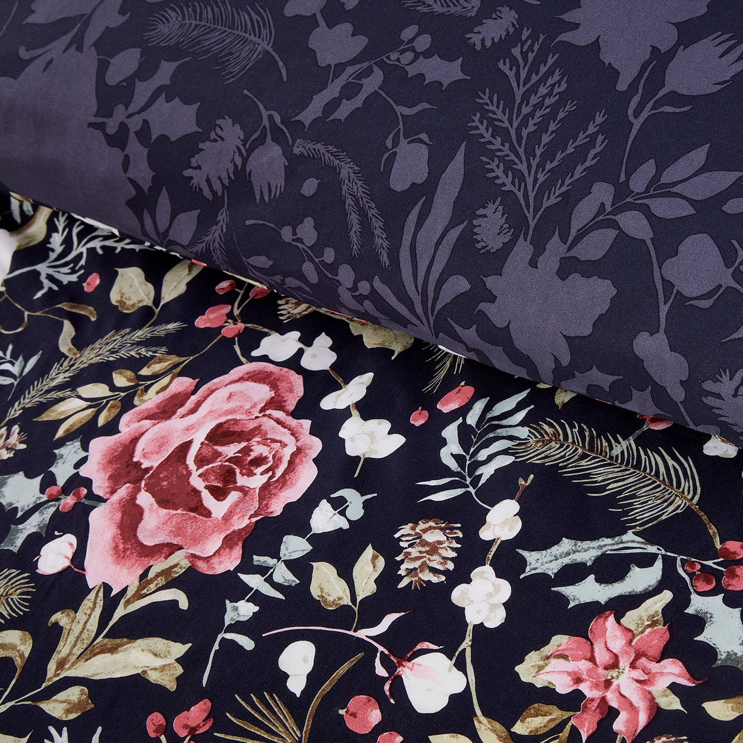 Rosa Navy Winter Floral Reversible Duvet Set