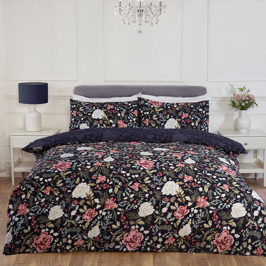 Rosa Navy Winter Floral Reversible Duvet Set