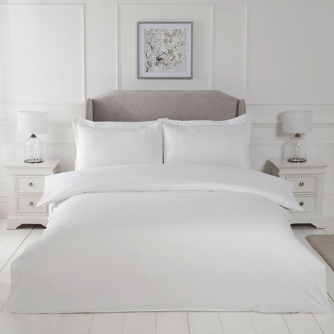 Satin Stripe White 210TC 100% Cotton Duvet Set – Julian Charles Home