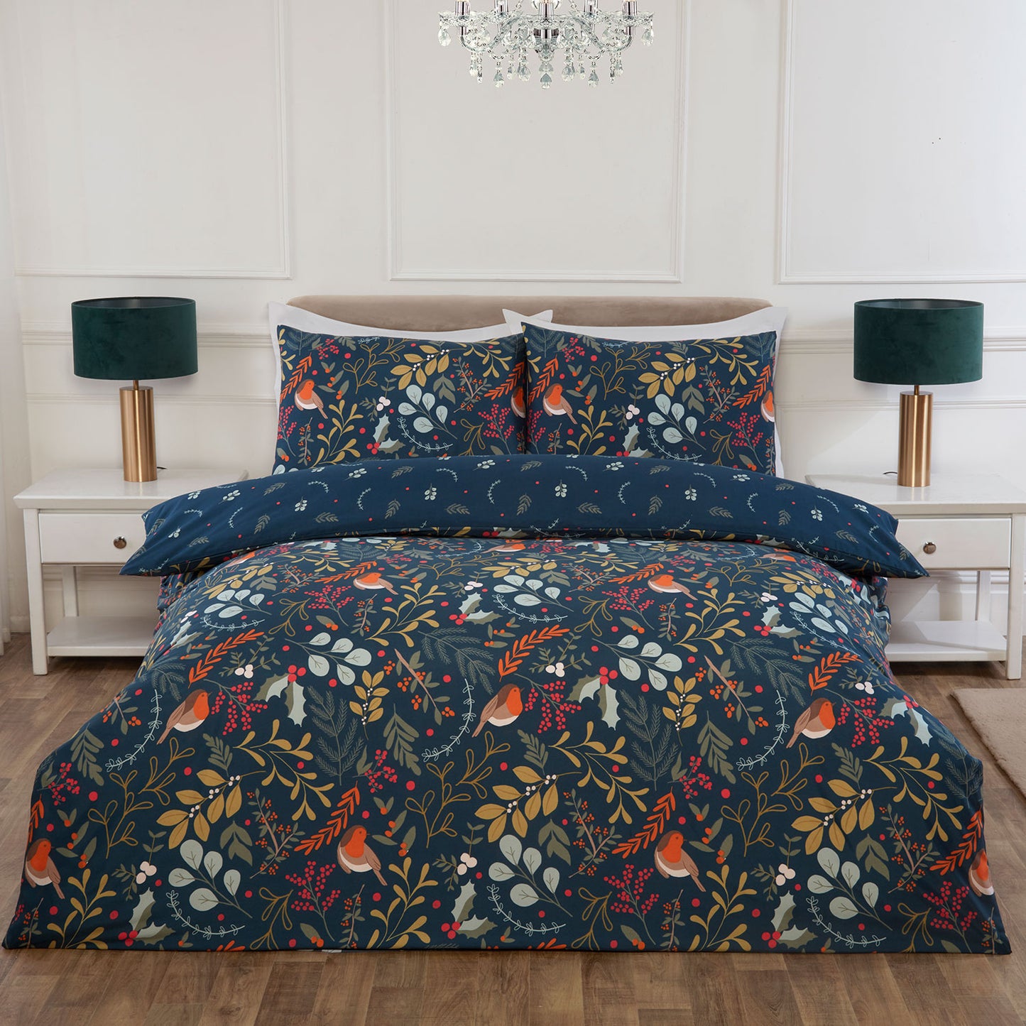 Scandi Robin Teal Christmas Duvet Set
