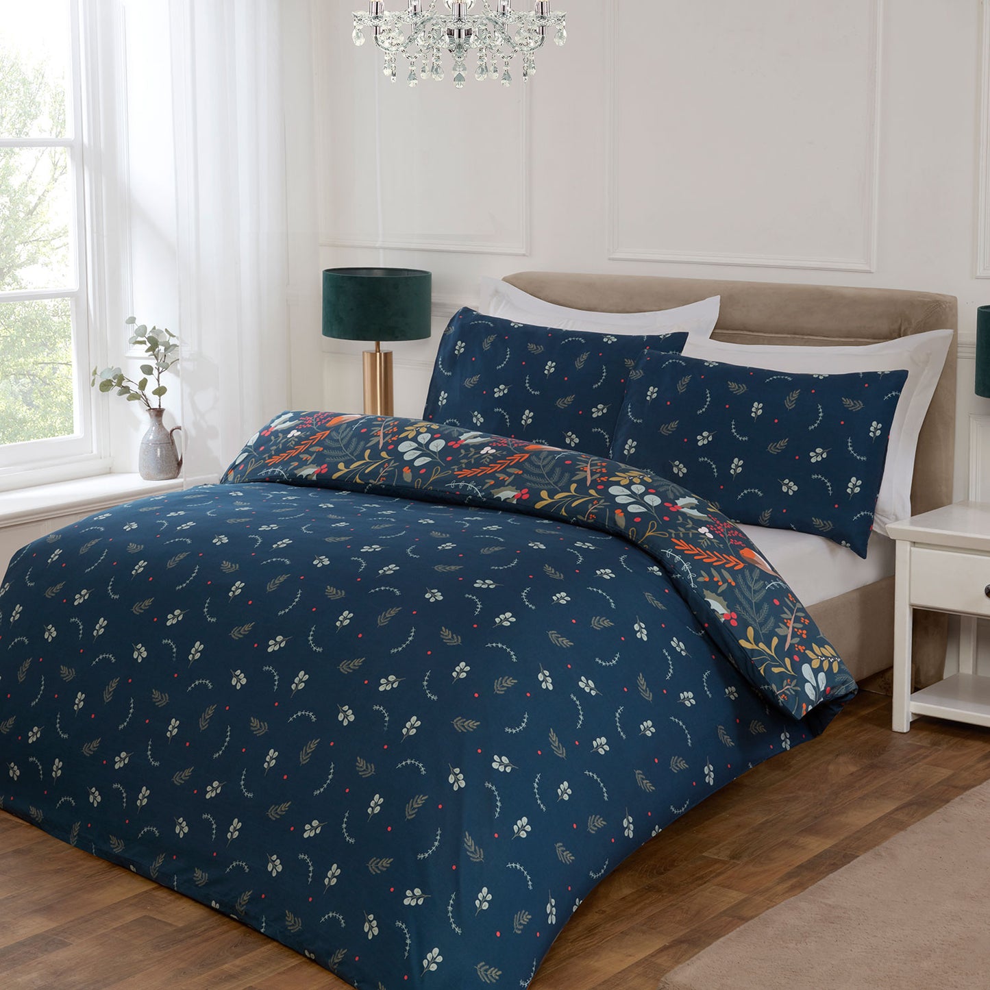 Scandi Robin Teal Christmas Duvet Set