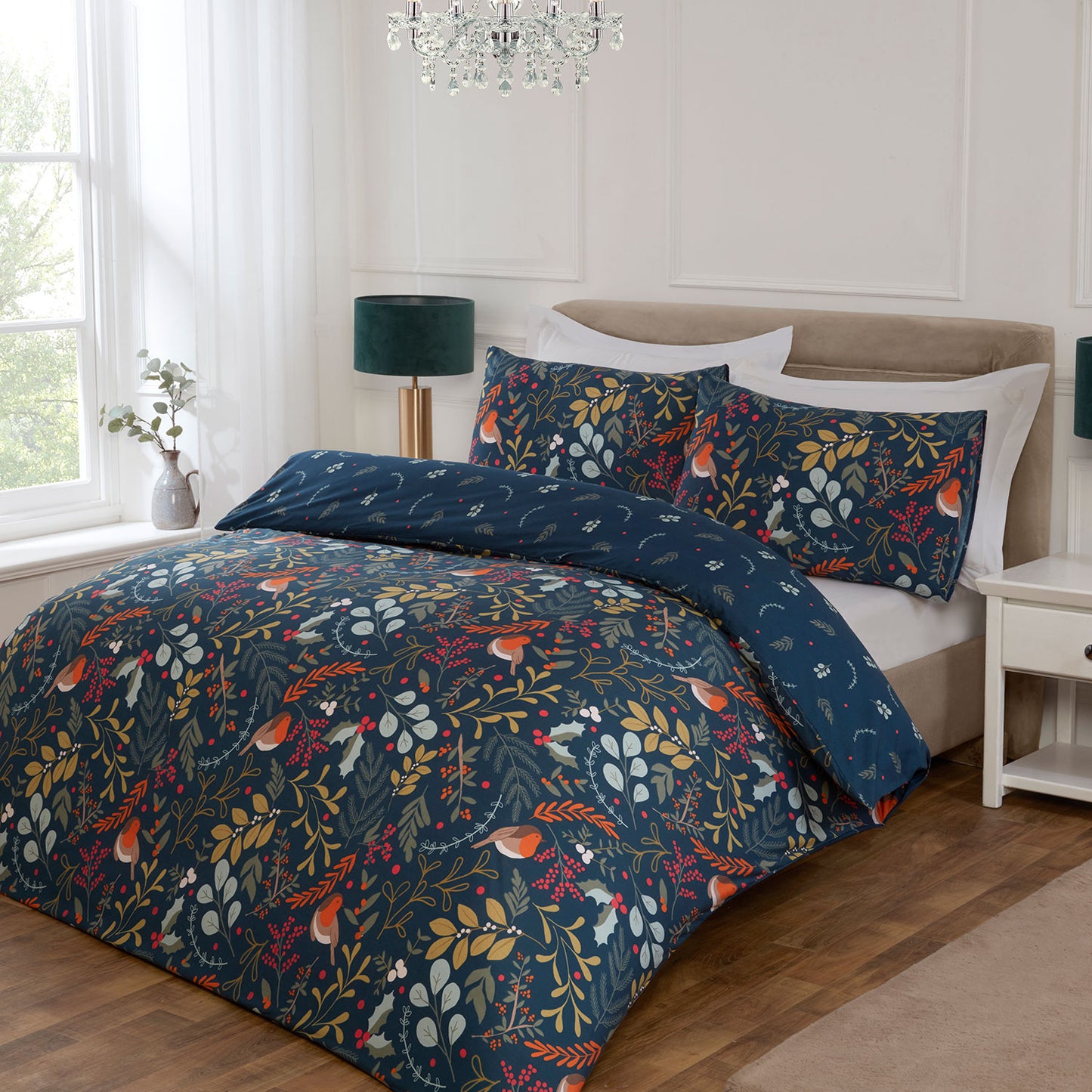 Scandi Robin Teal Christmas Duvet Set