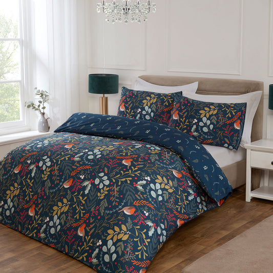 Scandi Robin Teal Christmas Duvet Set