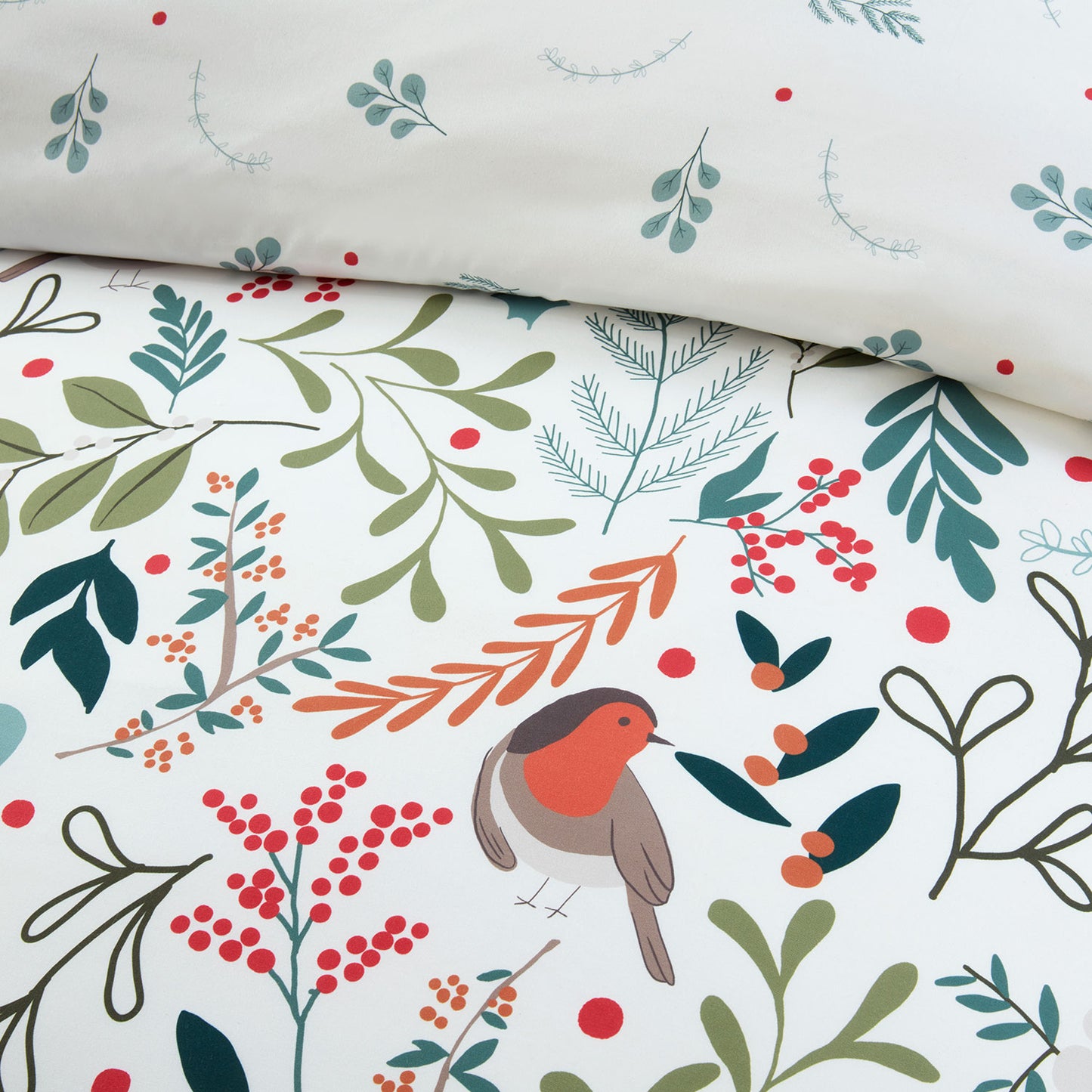 Scandi Robin Reversible White Duvet Set