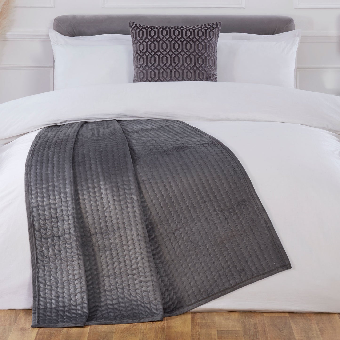 Sicily Velvet Charcoal Textured Throw