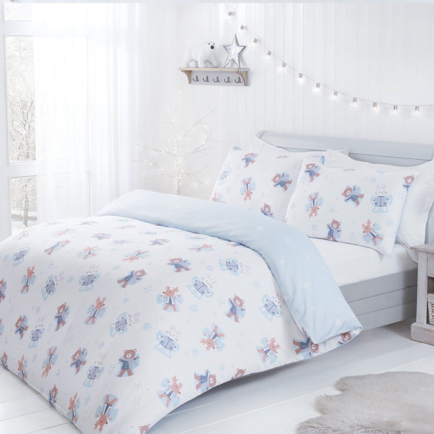 Snow Angel Friends White Reversible Duvet Set