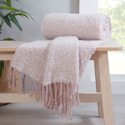 Sofia Dusky Pink Tassel Edge Throw (130cm x 180cm)