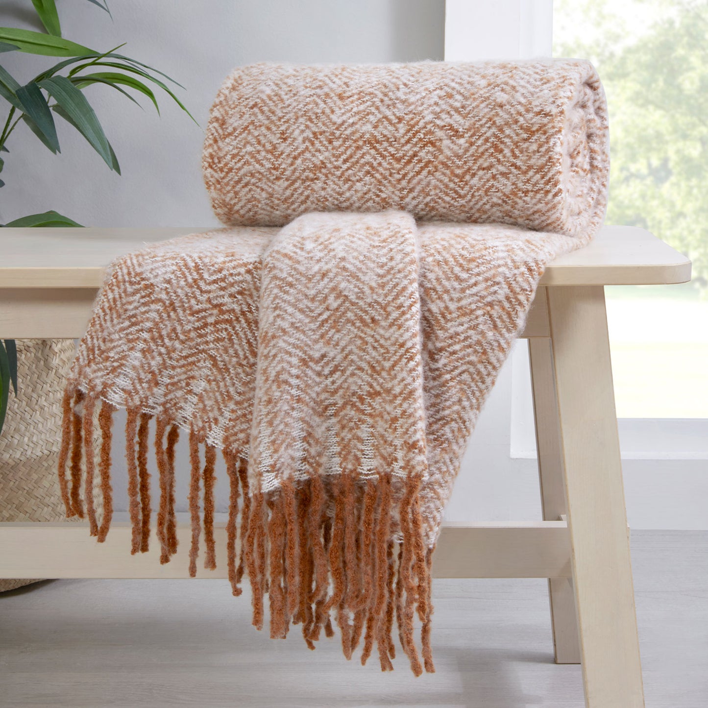 Sofia Burnt Orange Tassel Edge Throw (130cm x 180cm)