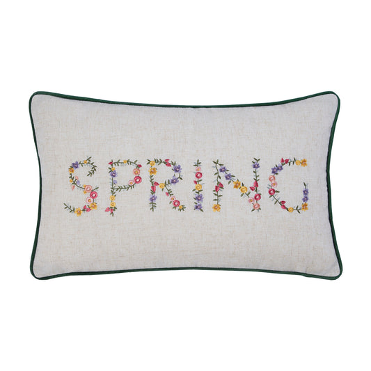 Spring Floral Embroidered Cushion (30cm x 50cm)