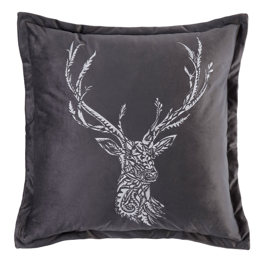 Nordic Stag Charcoal Embroidered Cushion (43cm x 43cm)