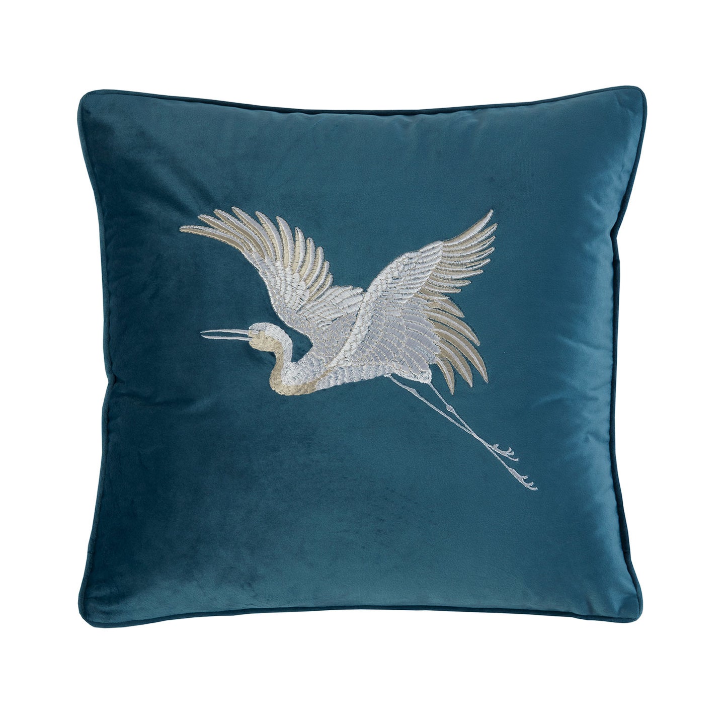 Mystic Bird Chambray Blue Embroidered Cushion (43cm x 43cm)