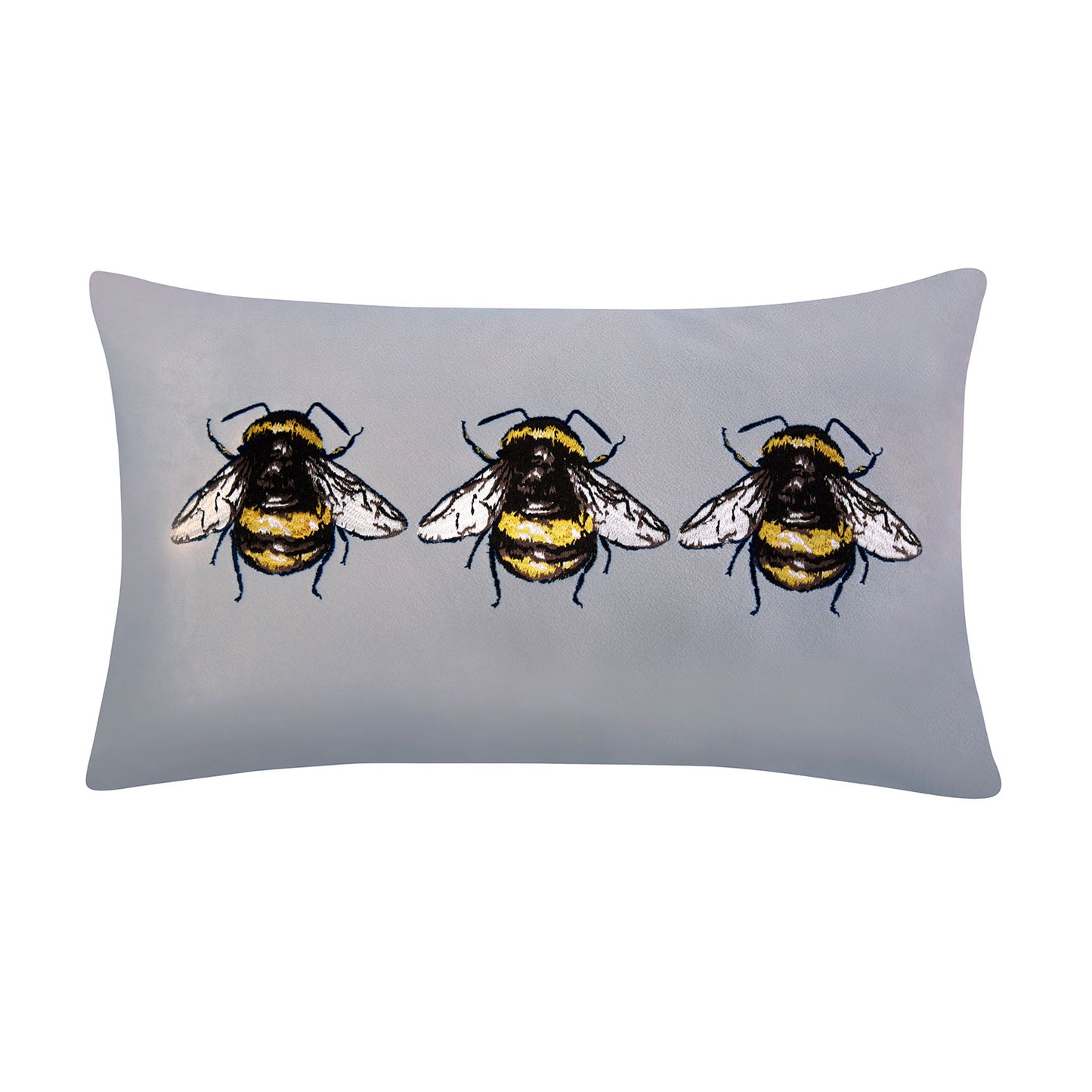 Silver Grey Bee Velvet Boudoir Cushion (30cm x 50cm)
