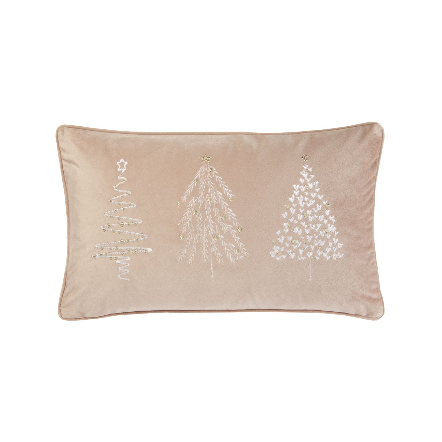 Nordic Pine Natural Embroidered Velvet Cushion (30cm x 50cm)