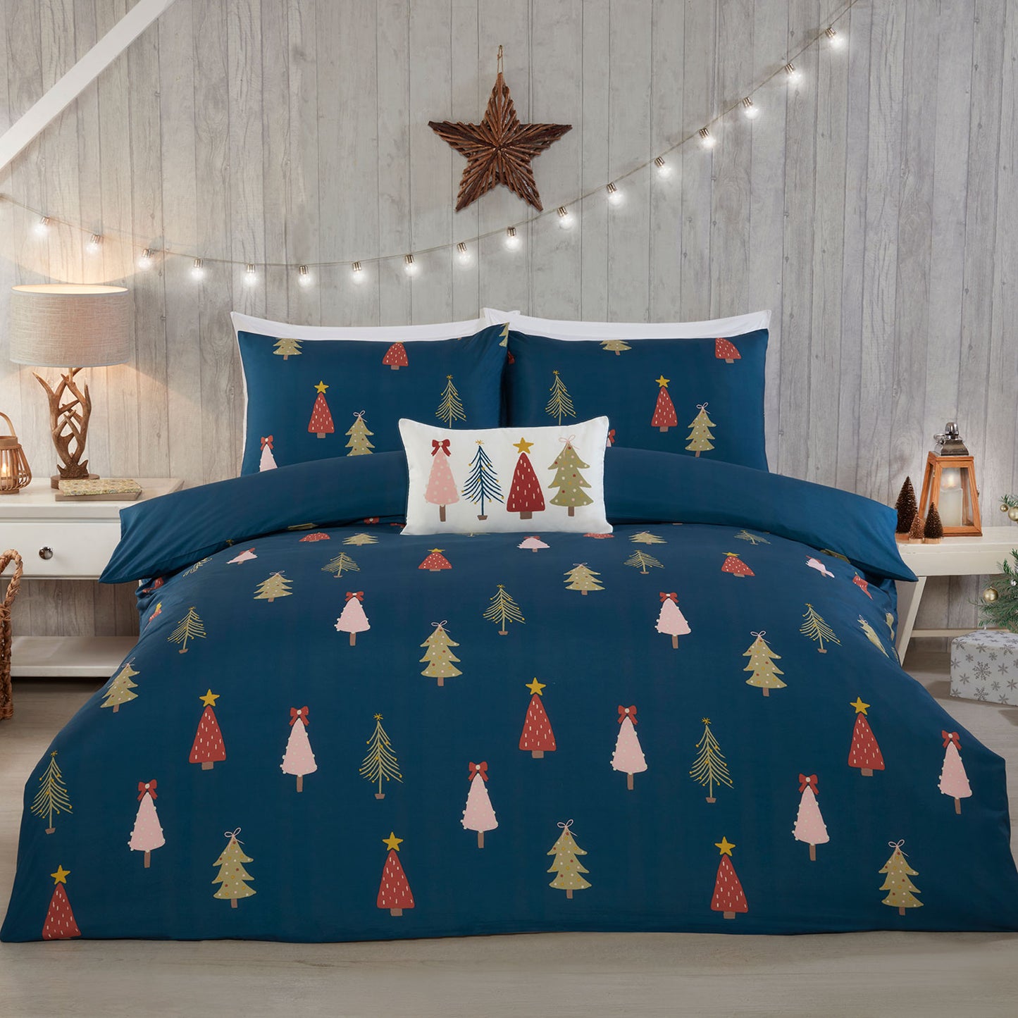 Tiny Trees Christmas Printed Canvas Boudoir Cushion (30cm x 50cm)